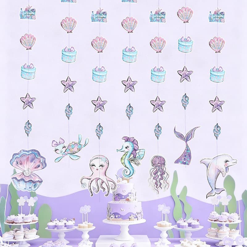 Mermaid Birthday Party Sewn Streamer Atmosphere Banner Streamer Hanging Decorations Party Decoration Setup Supplies