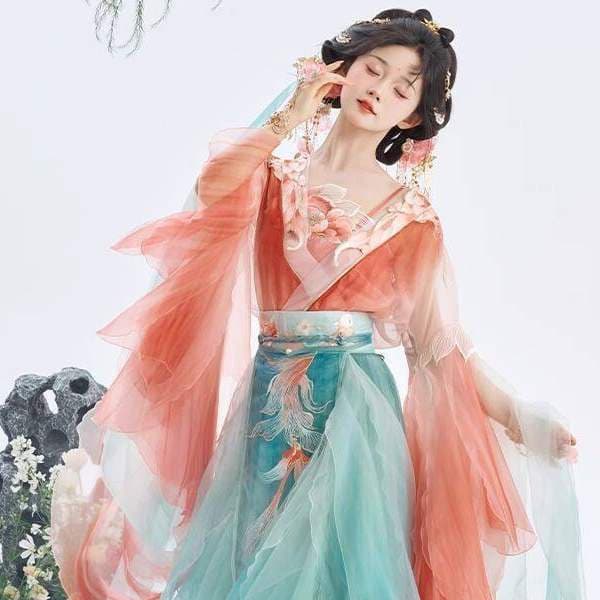 Spring and summer new style Hanfu one-piece myrobalan skirt, chest-length Hanfu, gradient smudged ancient costume, daily super fairy Hanfu original