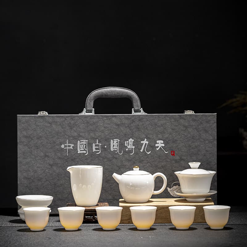 Tea set set white porcelain ice seed household mutton fat jade porcelain Kung Fu tea set simple Fengming teapot tea cup complete set light luxury