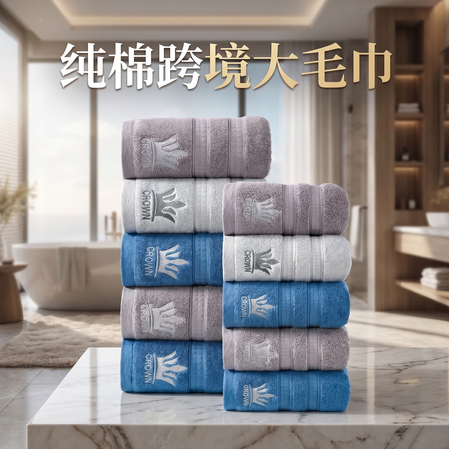 Cross-border Hot Selling Crown Embroidered Towel, Thickened Absorbent Face Towel, Pure Cotton, Home Gift
