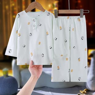 New Summer Children's Pajamas Thin Cotton Silk Cloud Cotton Long Sleeve Set Boy Girl Baby Air Conditioning Suit