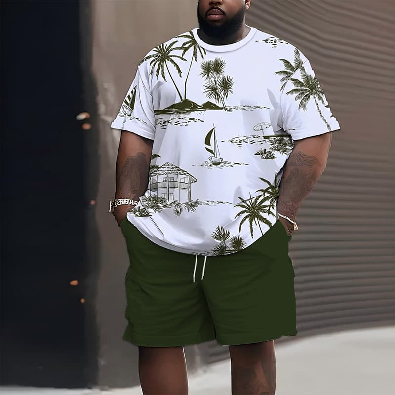 2026 Cross-border Men's T-Shirt Set Sports Casual Simple Trendy Style Short Sleeve T-Shirt and Shorts Two-Piece Men's Wear