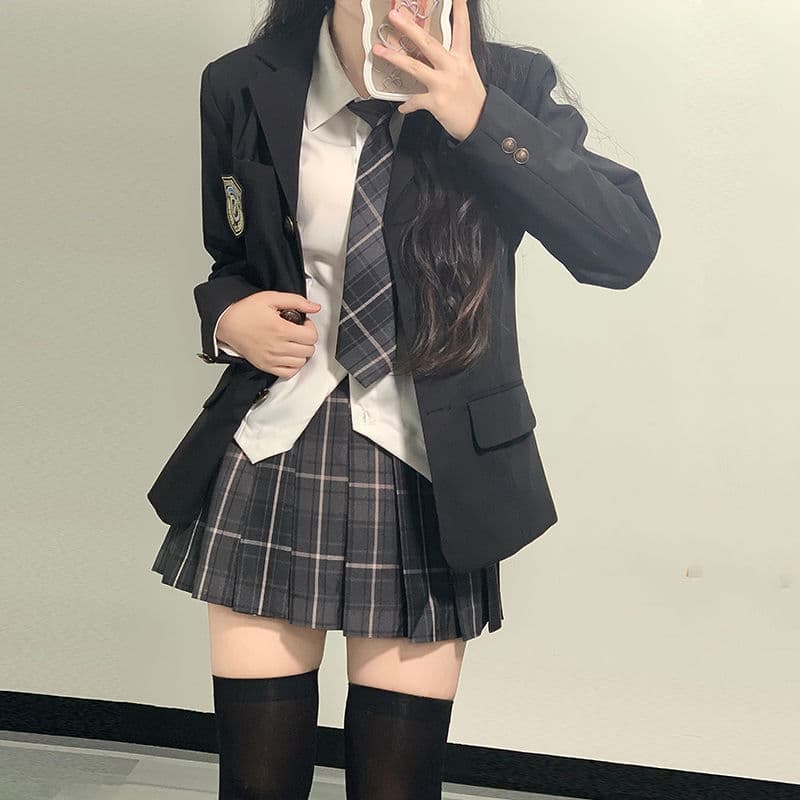 JK uniform skirt, authentic suit jacket, autumn/winter school style Japanese campus suit set, three-piece women's outfit.