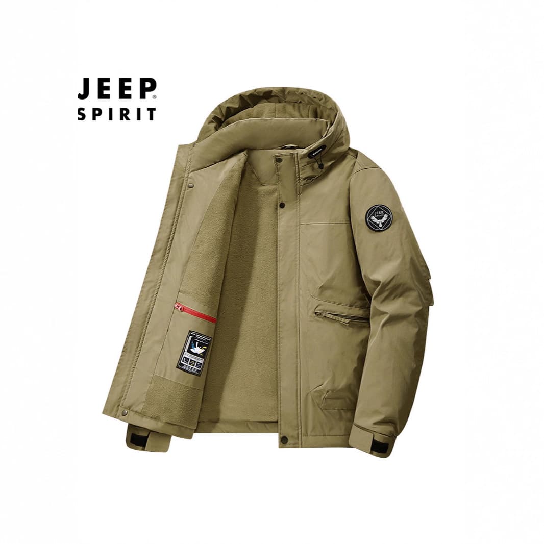 Men's Casual Hooded Jacket Autumn Winter Outdoor Workwear Windbreaker Loose Fit Top 6302