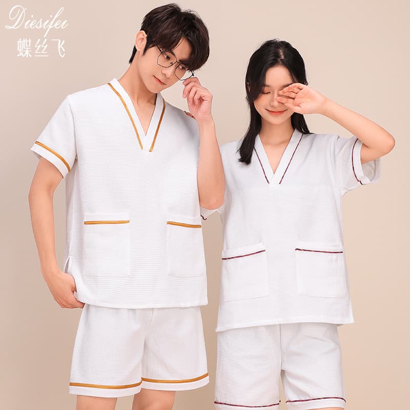 Pure cotton steam suit, waffle fabric plus size thickened massage bathrobe, beauty bath sauna suit.