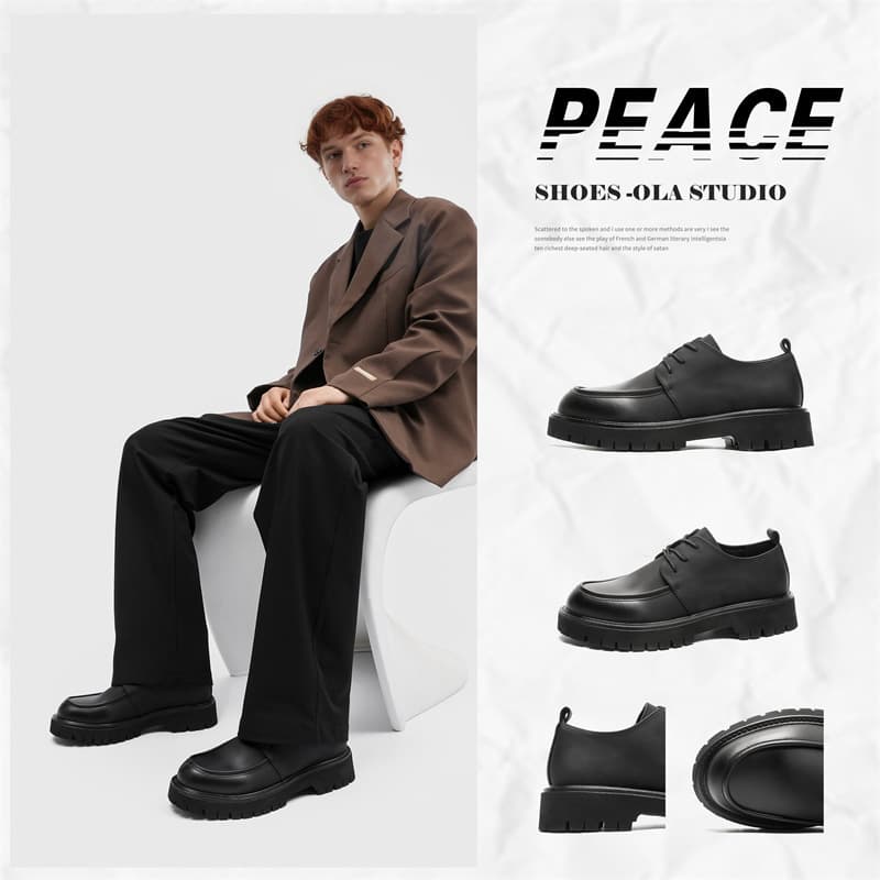 2024 New Business Leather Shoes Thick Sole Casual Men's Loafers British Style Formal Big Head Shoes Korean Trendy Male