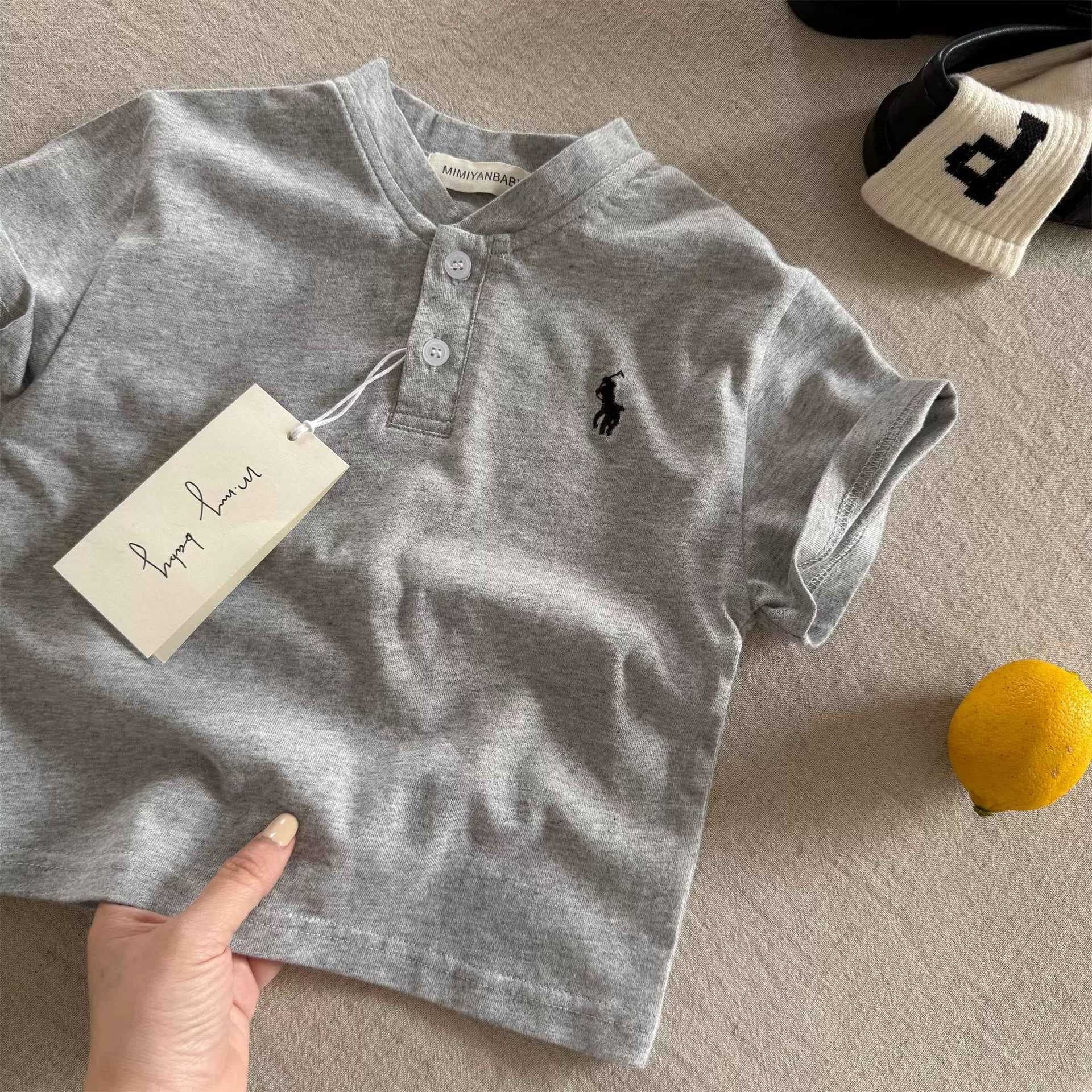 Big Head Dad Kids Short Sleeve Polo Shirt for Boys and Girls, Japanese Style Small Horse Logo Embroidery, Baby Striped Top T-Shirt