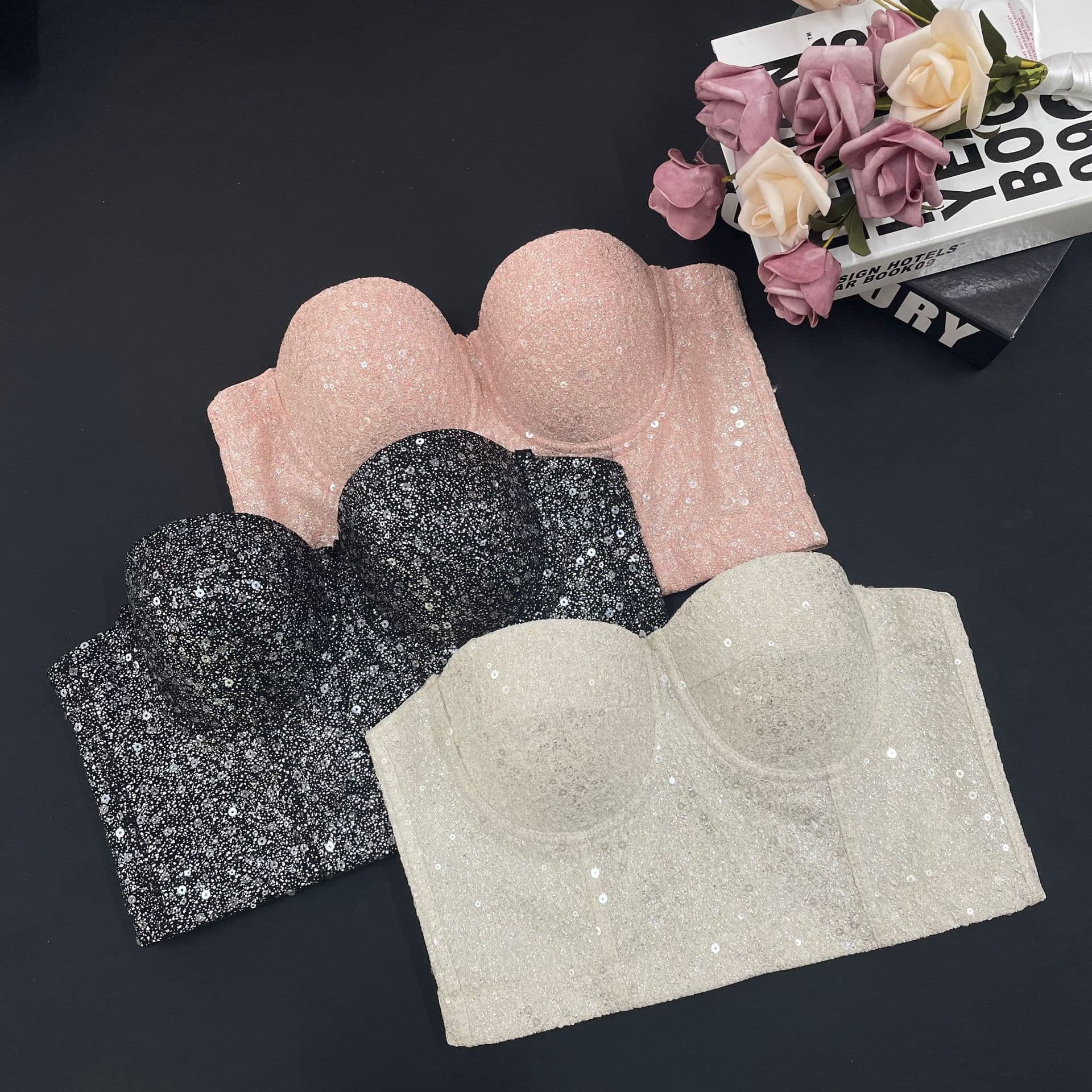Cross-border e-commerce, Amazon Europe and America, champagne-colored sequined fishtail corset, sexy strapless shapewear, anti-exposure