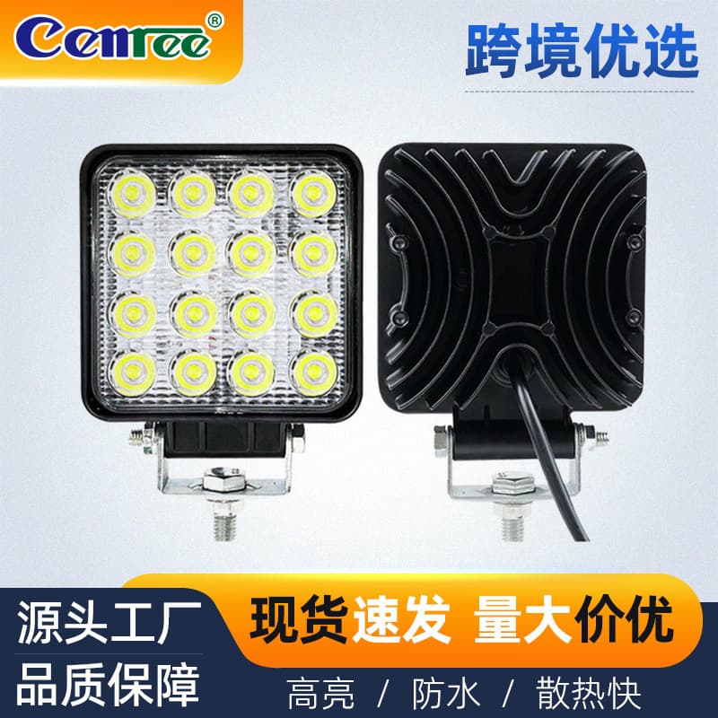 Car LED Spotlight 6 Beads 48W Square Work Light Off-Road Motorcycle Spotlight Engineering Vehicle Inspection Light