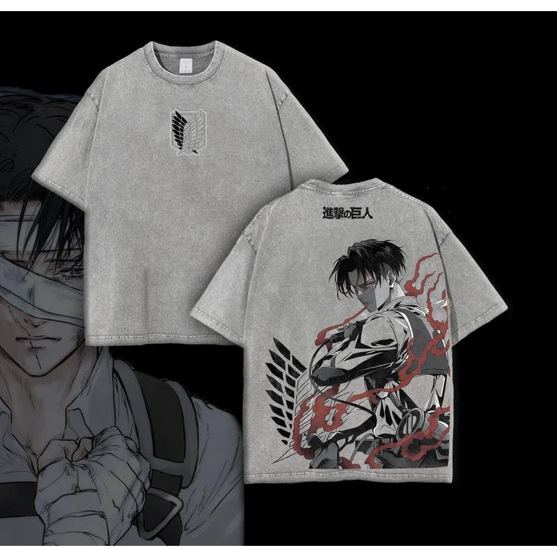Cross-border EU size pure cotton Levi Ackerman Anime T-shirt V – Retro Vintage W