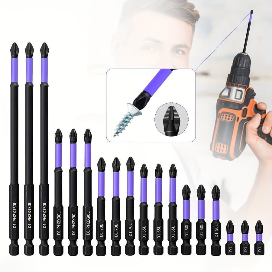 D1 Anti-Slip Impact Resistant Phillips Screwdriver Bit, Magnetic Drill Bit, High Hardness with Anti-Slip Teeth