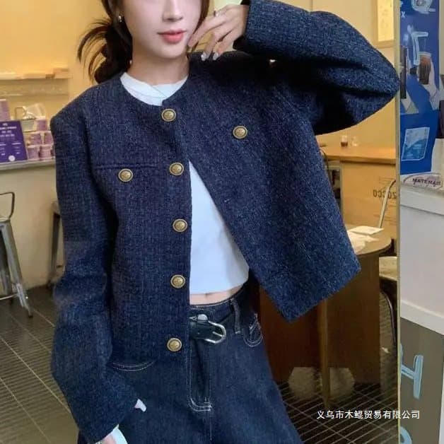New Year Petite Navy Blue Short Small Fragrance Style Jacket Women 2025 New Arrival Winter Quilted Jacket Single-Breasted