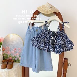 Girls Summer Set 2026 New Baby Girl Korean Style Trendy Short Sleeve Little Girl Bloomer Shorts Summer Two-Piece Set