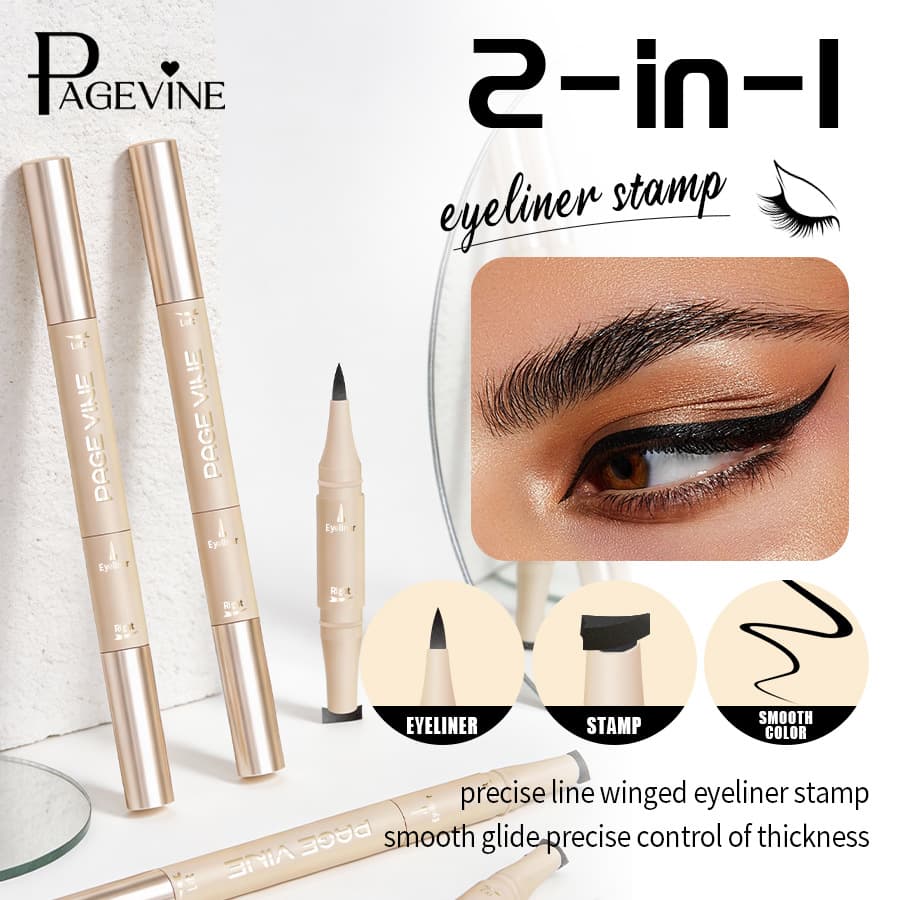 TK Cross-border PAGE VINE 3-in-1 Stamp Eyeliner Pen Integrated Stamp & Liner Waterproof Liquid Eyeliner Pen Temu