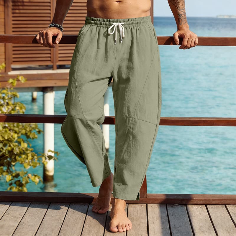 American summer beach linen casual loose large size men's harem scimitar small feet commuting splicing trousers