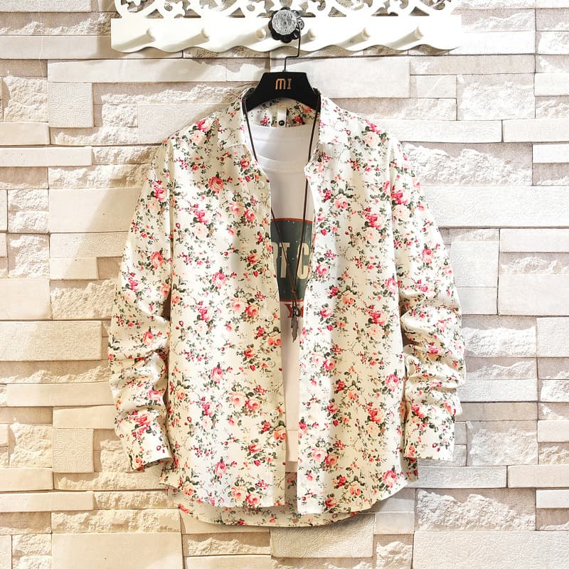 Amazon Spring Summer New Men's Casual Multi-Color Long Sleeve Floral Shirt Plus Size Loose Fit Button-Down Shirt Jacket