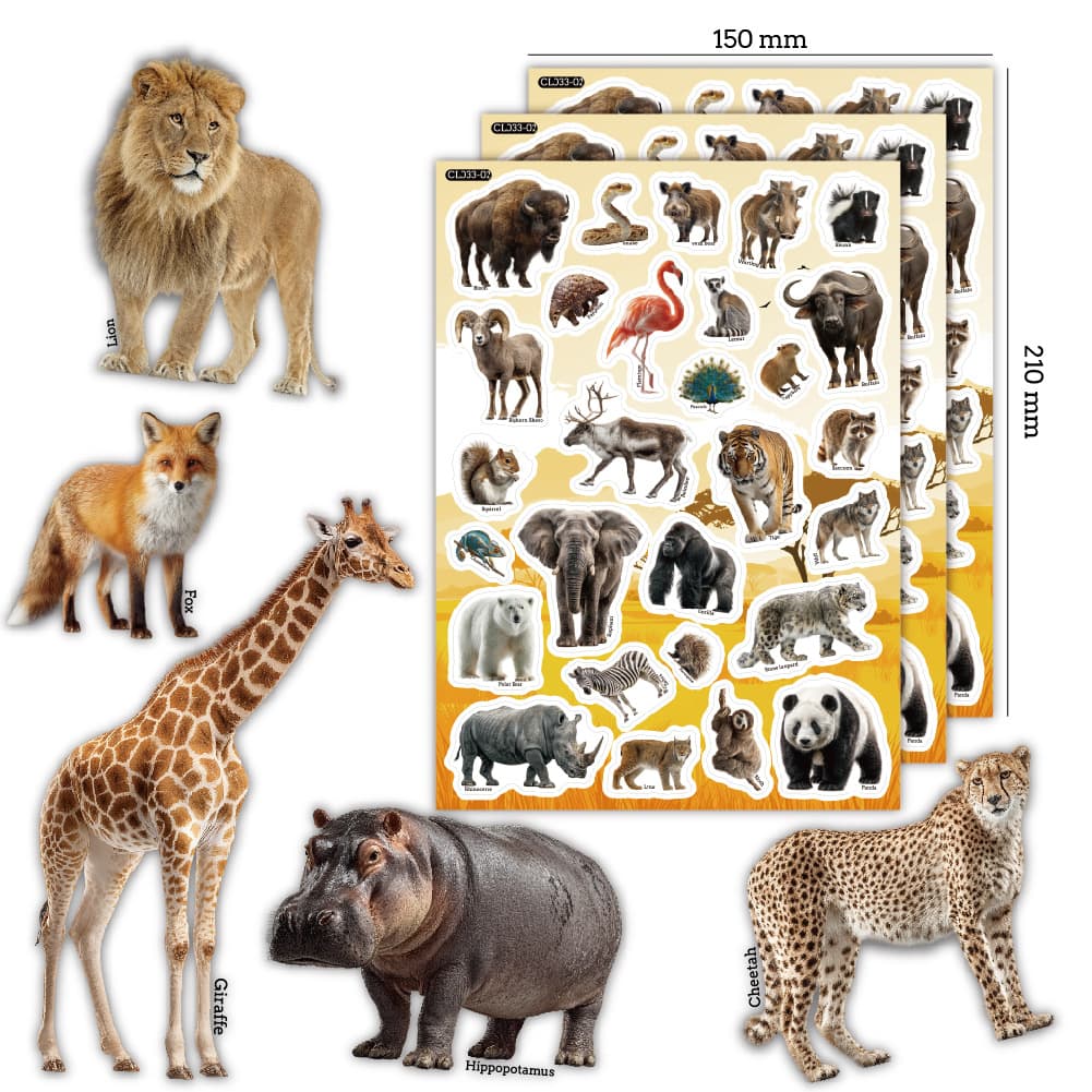 Cross-border small animal stickers sheet vinyl children's wild jungle animals waterproof decorative party animal stickers