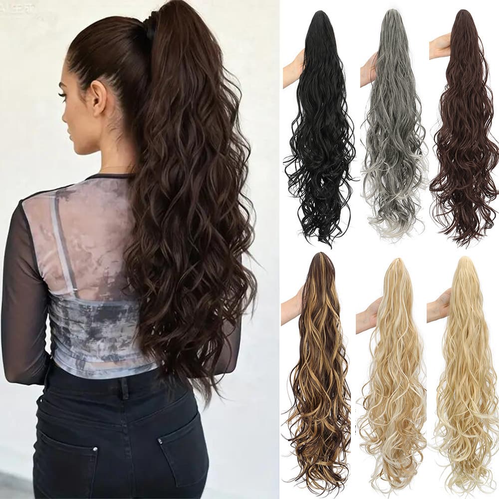 Cross-border Women's Hair Clip Ponytail Simulation Curly Big Wave High Ponytail Braid Fluffy Natural Braid Ponytail