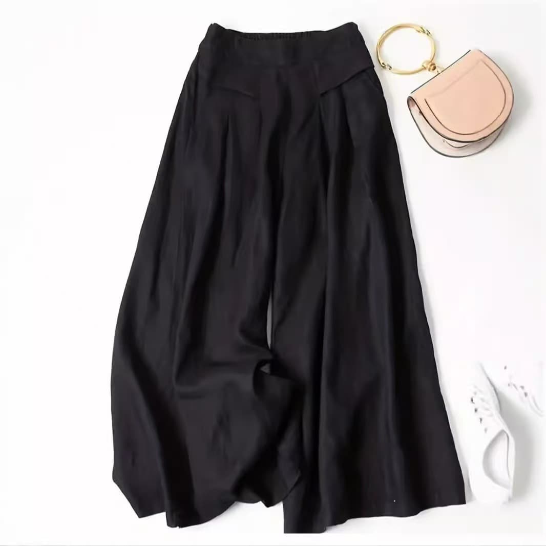 2026 Rear Elastic High Waist Draped Wide Leg Skirts Casual Nine-Point Pants High Waisted Black Drape Wide Leg Pants