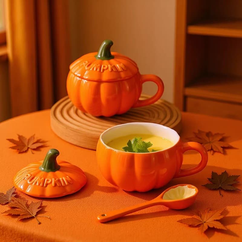 Creative Ceramic Pumpkin Cup Holiday Milk Oats Breakfast Mug with Spoon Christmas Festival Ins Style Ceramic Mug for Gifts