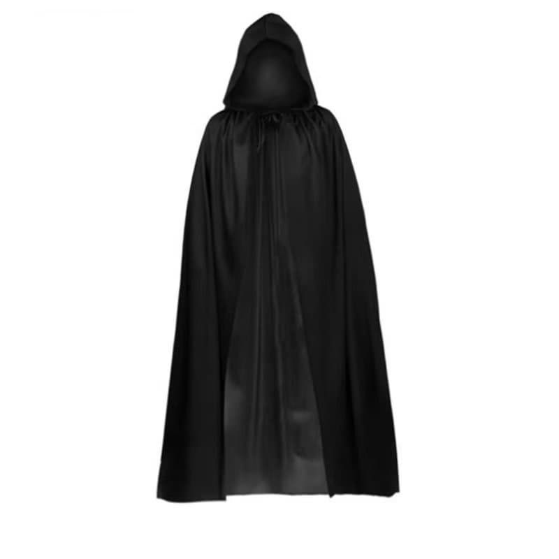 Halloween Cos Costume Cape Cloak Prop with Hood, Witch Wizard Elf Adult Kids Cape 1.7m