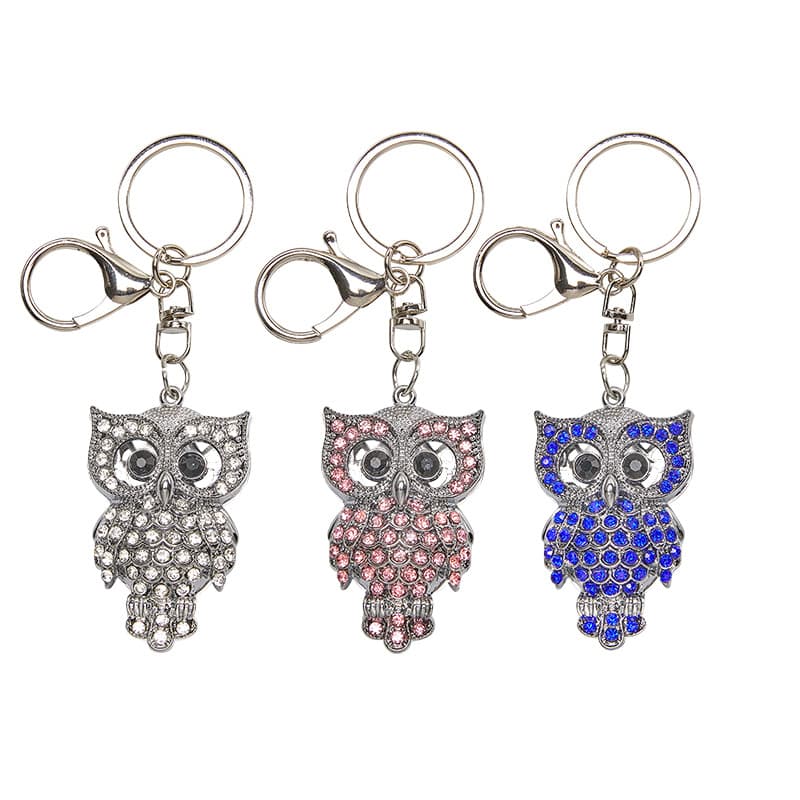 Rhinestone European American Owl Car Keychain Crystal Bag Charm Metal Key Ring Amazon Cross-Border Hot Seller
