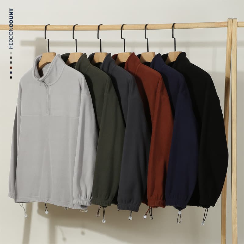 Denjue Men's 300g double-sided polar fleece lapel trendy brand sweatshirt new loose drawstring plus velvet half-zip sweatshirt