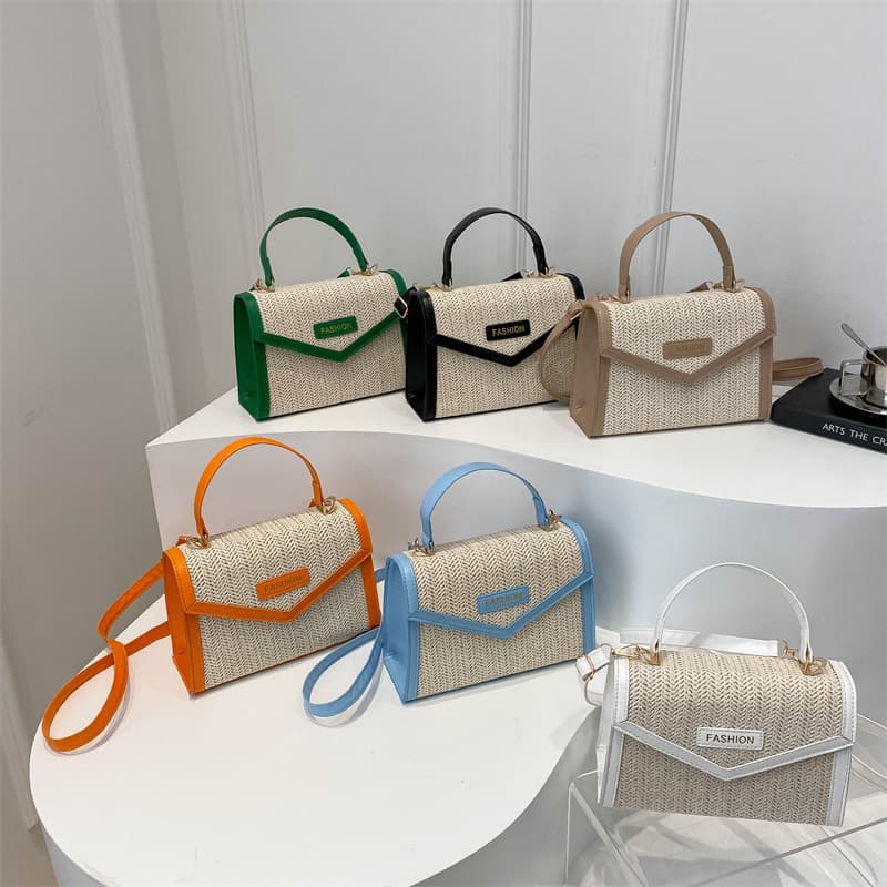 Color-Block Woven Handbag 2025 New Style Women's Shoulder Crossbody Bag Small Square Bag Simple Contrast Color Commuter Bag