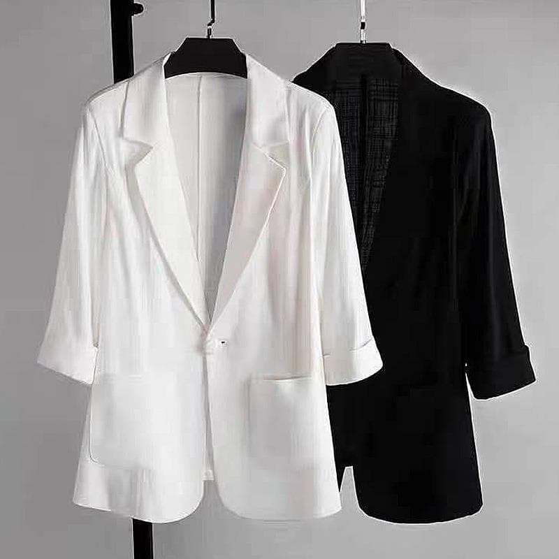 Casual Cotton Linen Women's Blazer Thin Spring Summer British Style Fashionable Small Western Clothes Large Size Coat
