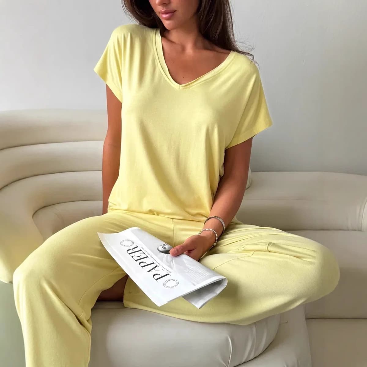 Cross-border Pullover Peach Neck Short Sleeve Pajama Set for Women, European and American 2025 Summer New Style Sleepwear, Loungewear for Export