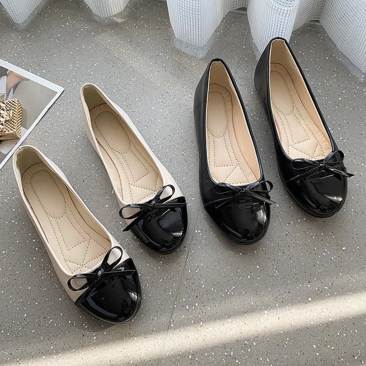 Spring new Korean fashion round toe flat bottom fashion casual large size women's shallow mouth casual bow women's shoes