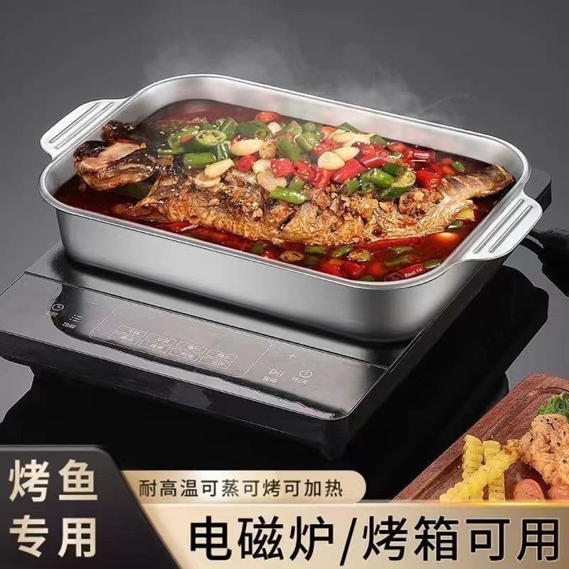 Stainless Steel Fish Grill Pan Home Use Large Capacity Rectangular Seafood Tray Deep Pan Induction Cooker Commercial Lobster Tray Wholesale