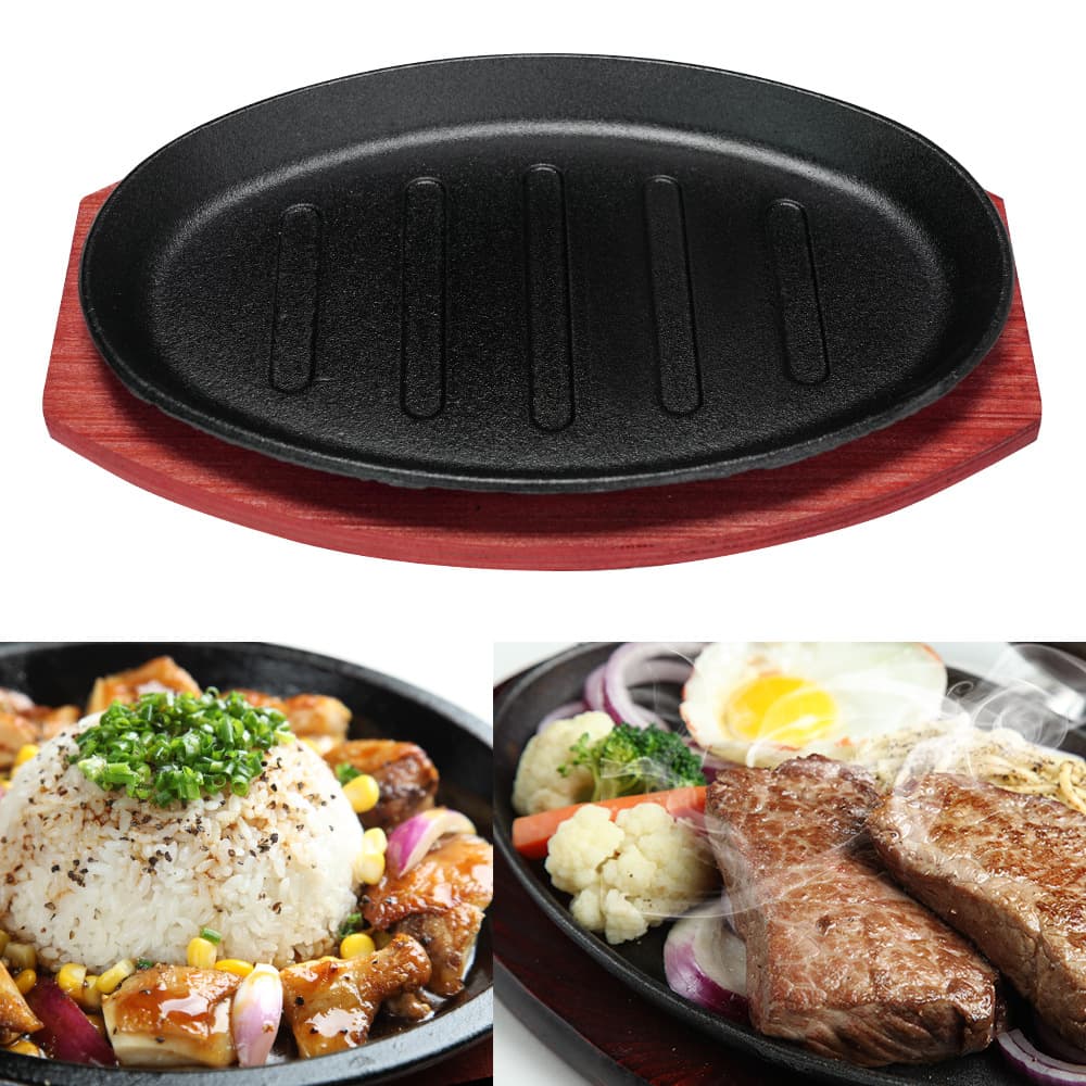 Factory direct supply cast iron egg-shaped teppanyaki non-stick grill pan, rice topping plate, steak stripe grill pan, waist-shaped pan