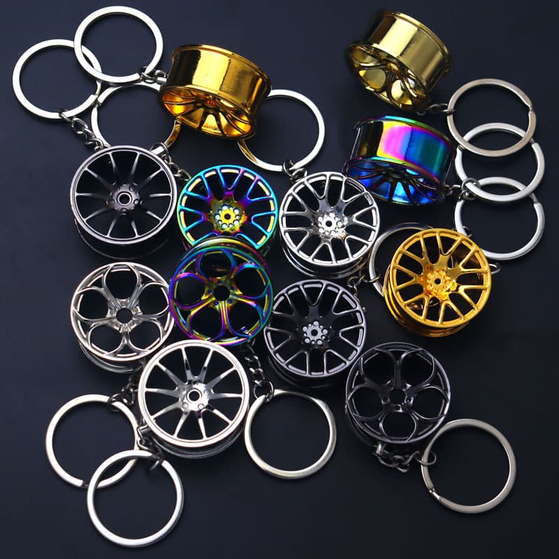 Cross-border Metal 3D Keychain Car Wheel Hub Model Keychain Accessory 37mm
