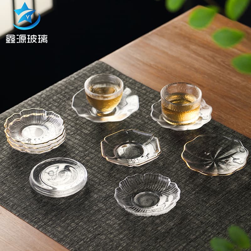 Handmade Glass Coaster Heat Insulation Pad Transparent Tea Cup Holder Tea Mat Tea Saucer Japanese Non-slip Zen Tea Ceremony Coaster
