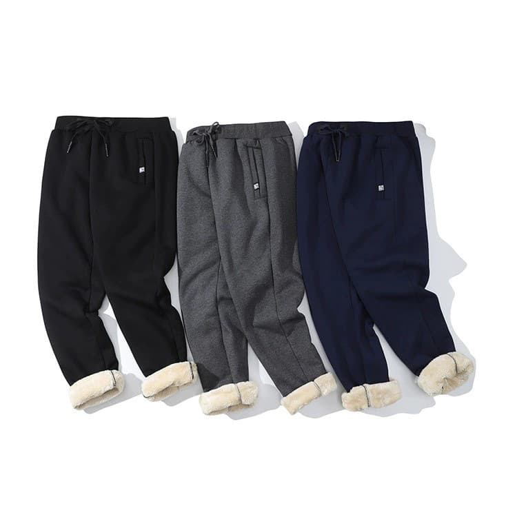 Wholesale Men's Fleece-Lined Padded Bathroom Pants, Inner Lamb Velvet, Casual Warm Winter Pants
