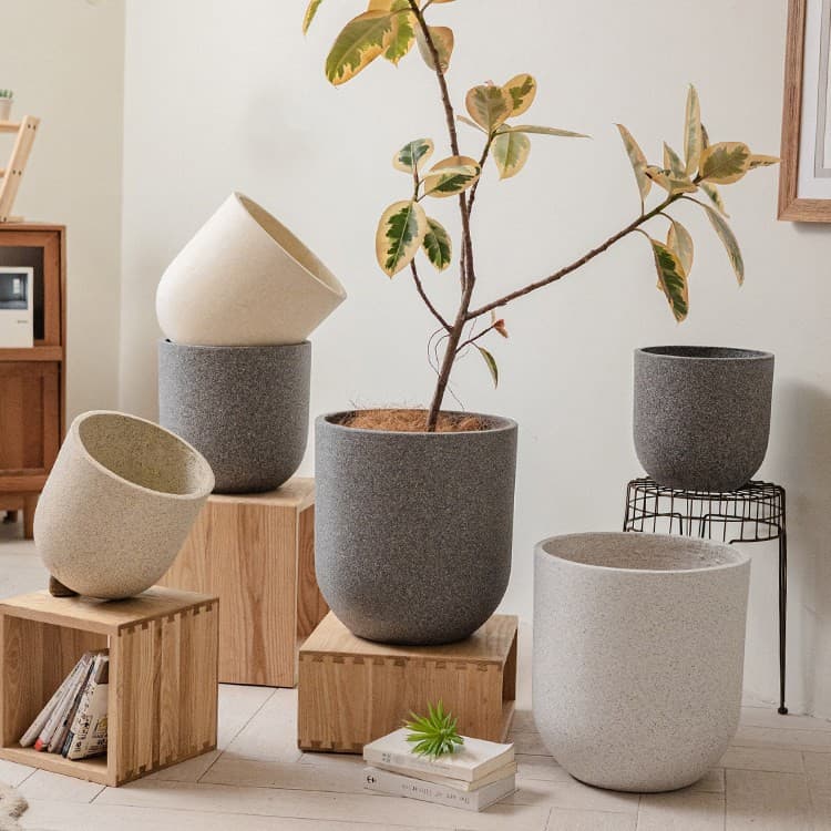 Juhan Nordic Magnesium Oxide Flower Pot Large Diameter Magnesium Clay Planter Creative Floor Planting Pot for Living Room Outdoor Greenery Pot