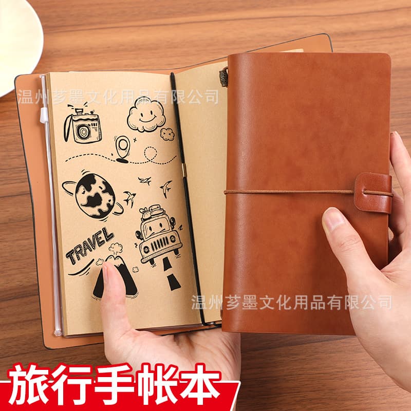 Cross-Border A6 Retro Strap-Bound Notebook PU Loose-Leaf Notebook High-Value Travel Journal Kraft Paper Notepad