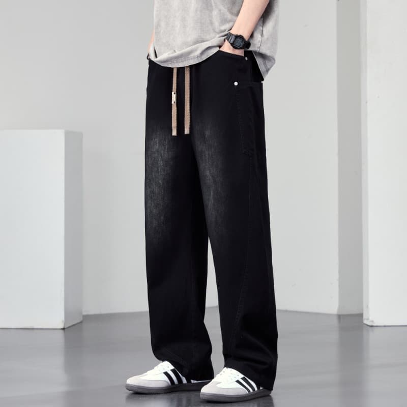 JYF-2575 Jeans for men, 2025 spring loose straight-leg casual pants, youth washed American style.