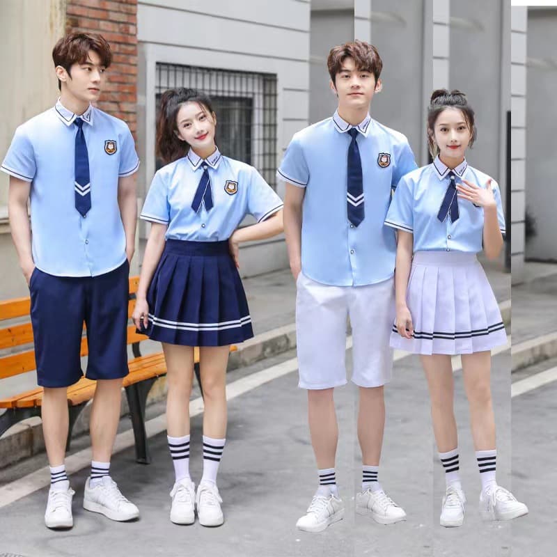 Middle School Uniform Wholesale, Graduation Class Summer Short-Sleeve Shirt and Pleated Skirt Set for Graduation Photos, Factory Customizable