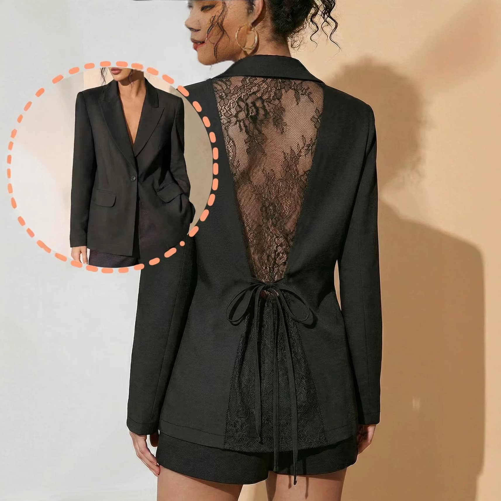 European and American cross-border 2026 new women's small suit, high-end thin lace see-through strap waist blazer