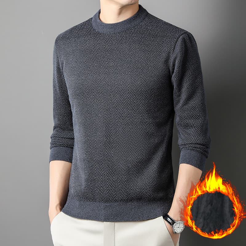 Ferret Integrated Fleece Sweater for Men, Autumn/Winter Style, Middle-Aged Dad's Outfit, Fleece-Lined and Thickened, Loose Round Neck Knitted Base Layer