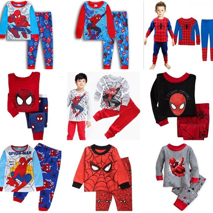 Spring Autumn Winter Boys Cotton Pajamas Long Sleeve Kids Cartoon Set Baby Homewear Spider-Man Captain America