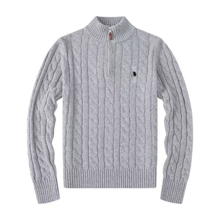 Cross-border autumn/winter stand collar wool sweater RL sweater half-high zipper cable knit embroidery small horse logo thickened clothing.