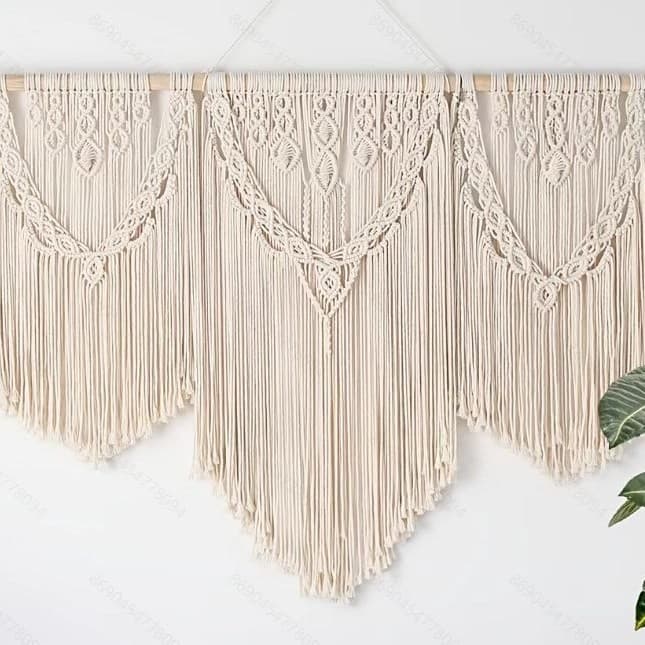 Simple Cotton Rope Woven Tapestry Living Room Hallway Wall Hanging Decoration Handmade Tassel Art Wall Rug