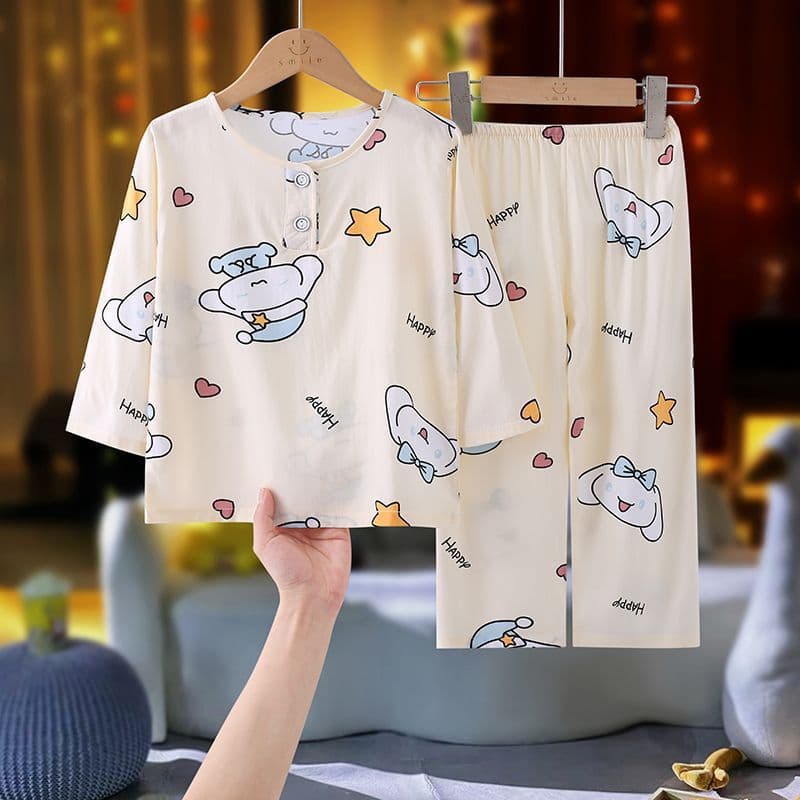 Tencel Lyocell Summer New Children's Homewear Set, Silk Cotton Boys and Girls Long Sleeve Pajamas, Air Conditioning Cotton