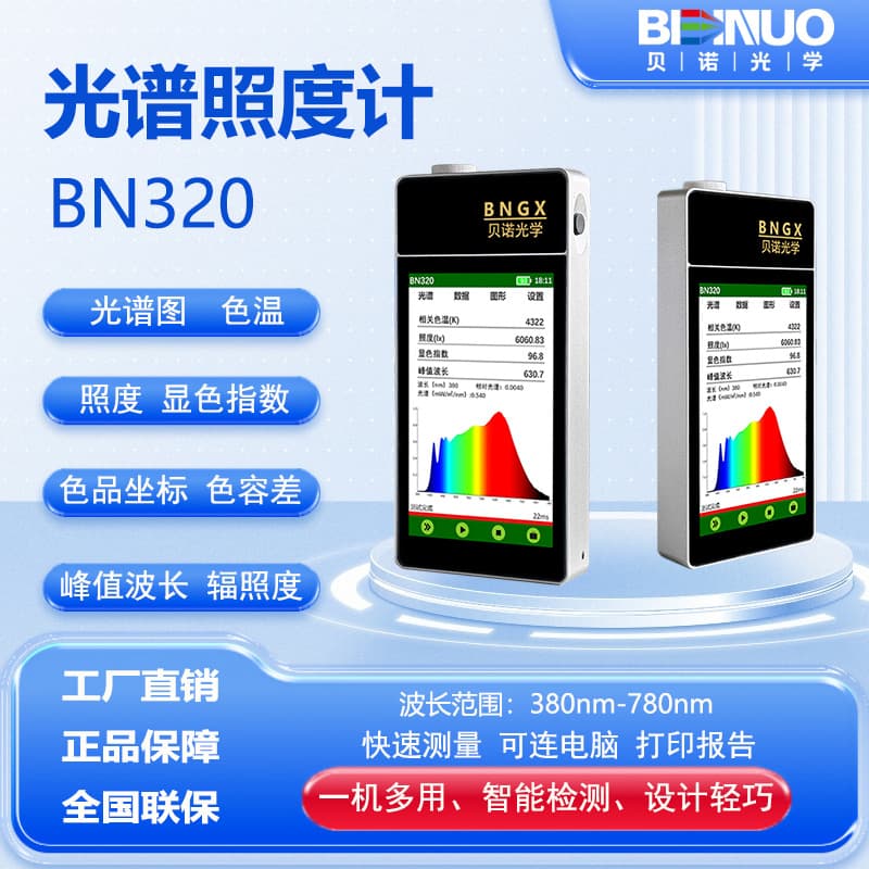 BN320 Spectrum Color Illuminance Meter Handheld Color Temperature Meter Chromaticity Coordinates Color Tolerance CRI Tester
