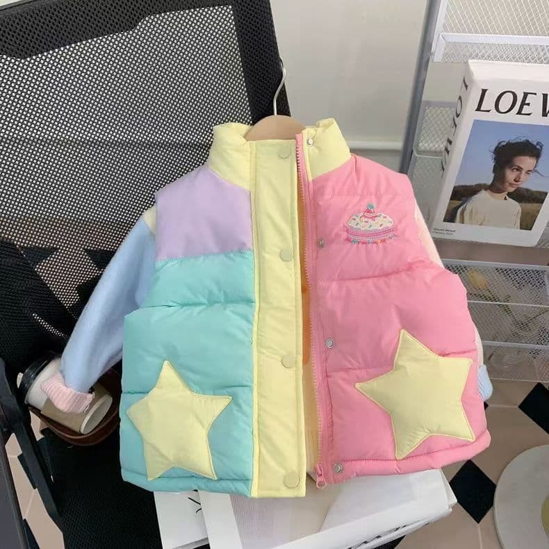 Girls' Vest Winter 2025 New Thickened Cotton Vest for Baby Girls Stylish Dopamine Color-Block Vest Trendy