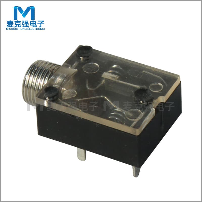 3.5mm Straight-in Headphone Jack PJ3024M Audio/Video Jack ST-3519 Transparent Cover with Threaded 5-Pin