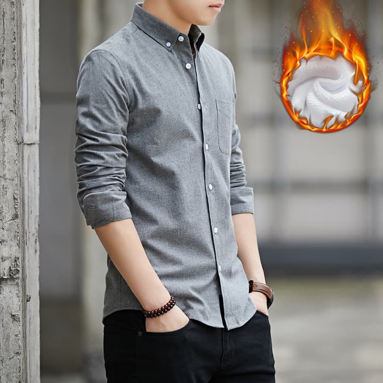 2026 Fall/Winter Oxford Long-Sleeve Shirt, Fleece-Lined Thickened Warm Shirt for Men, Casual Slim Fit White Shirt